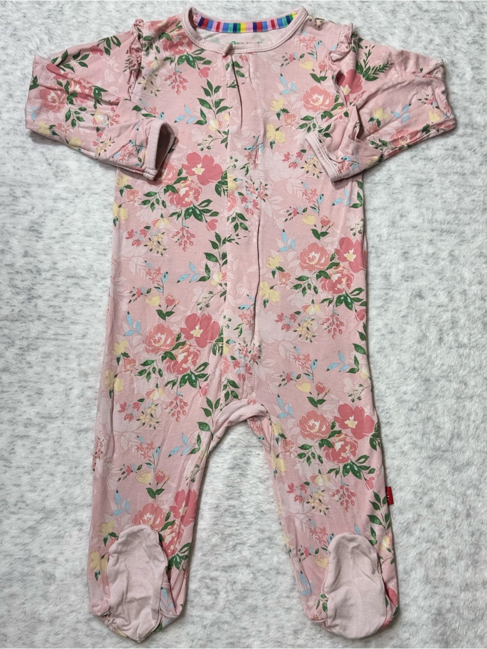 Magnetic Me Pink Garden Floral Ruffle Footie Sleeper 3-6M Baby Girl Modal Blush